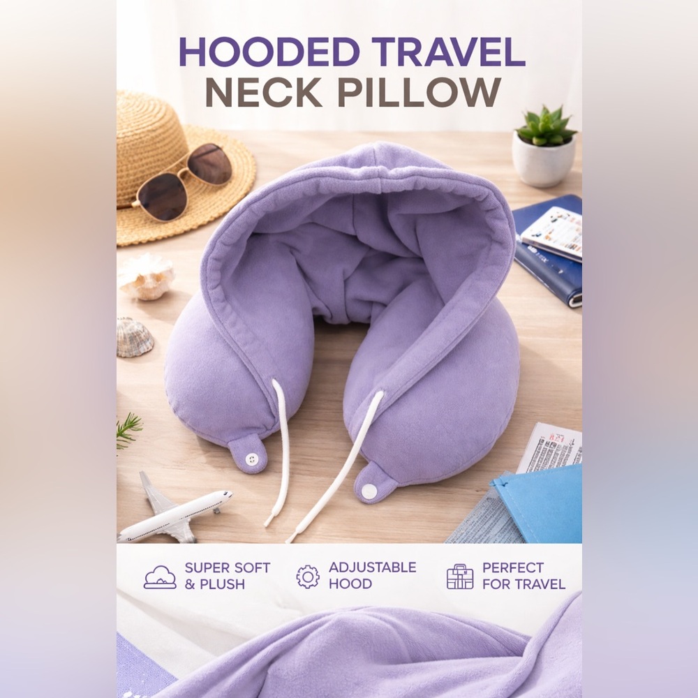 Typo Purple Hooded Travel Pillow